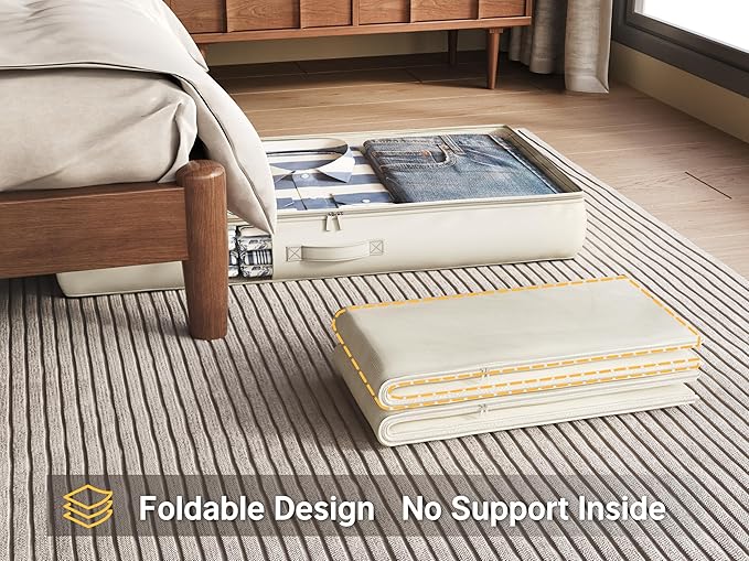 Under Bed Storage Containers with Window, Closet Organizers and Storage Bags, Foldable Underbed Storage Bags for Blankets, Clothing, Comforter, Linen Sheets, Wrapping Paper, 2 Pack, White Ivory