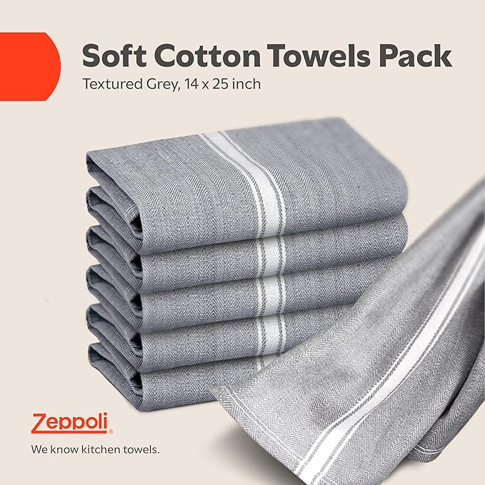 Zeppoli Classic Kitchen Towels - 15 Pack 100% Natural Cotton Towel Set, Reusable Wash Cloths, Absorbent Dish Towels, Machine Washable Hand Towels, Kitchen Essentials - 14” by 25” - Black