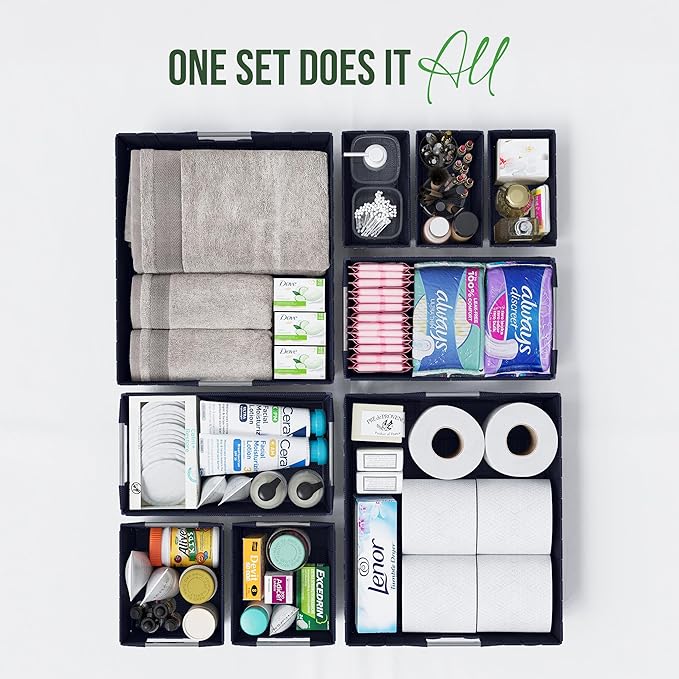 NEATERIZE Baskets For Organizing Set Of 9 Navy - Storage Baskets For Shelves - Perfect Closet Organizer Bins, Bathroom Basket, and Pantry Basket - Small Storage Bin For Shelves - Bin For Organization
