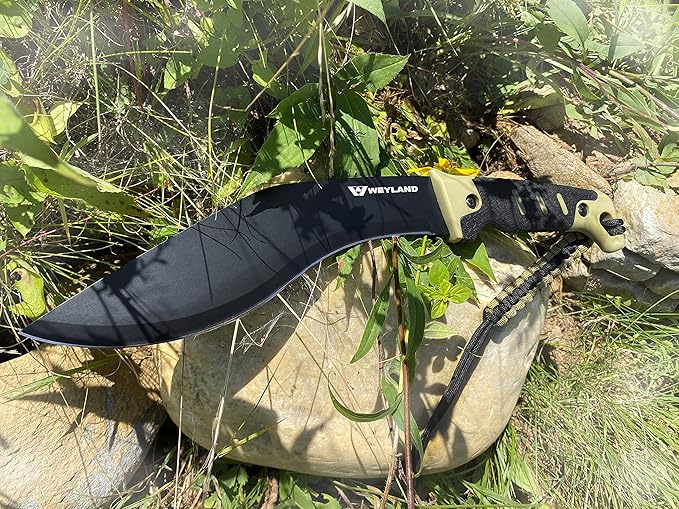WEYLAND Kukri Machete Knife with Tactical MOLLE Sheath - Fixed Full Tang Steel Blade Machete for Cutting Trees Heavy Duty for Clearing Brush, Yard Work, Gardening, Camping and Hiking