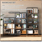 4NM No Assembly Folding Bookshelf 5 Tiers Vintage Industrial Black Book Shelf Metal Foldable Storage Bookcase and Bookshelves for Living Room,Bedroom and Kitchen - Rustic Brown