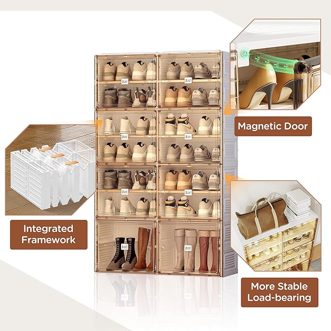 ANTBOX Portable Shoe Rack Organizer for Closet Entryway, Stackable Sneaker Storage Shoe Cabinet with Magnetic Clear Door, Large Plastic Storage containers Bins with Lids 7 Tiers 28 Pairs