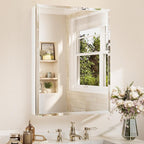 TETOTE 24 x 32 Bathroom Mirror with Storage with Tempered Beveled Mirror White Medicine Cabinet Aluminum Cabinet DTC Hinges, Stepless Adjustable Shelves, Recessed/Surface-Mounted