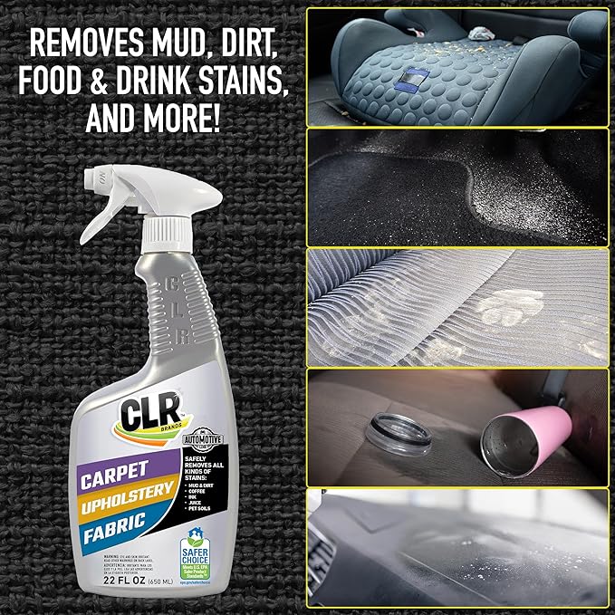 CLR Brands Automotive Carpet, Upholstery & Fabric Cleaner, 22 oz. Spray Bottle, Fast-Acting Stain Remover, Cleans Mud, Coffee, Ink, Blood and More, Automotive Carpet and Upholstery Cleaner