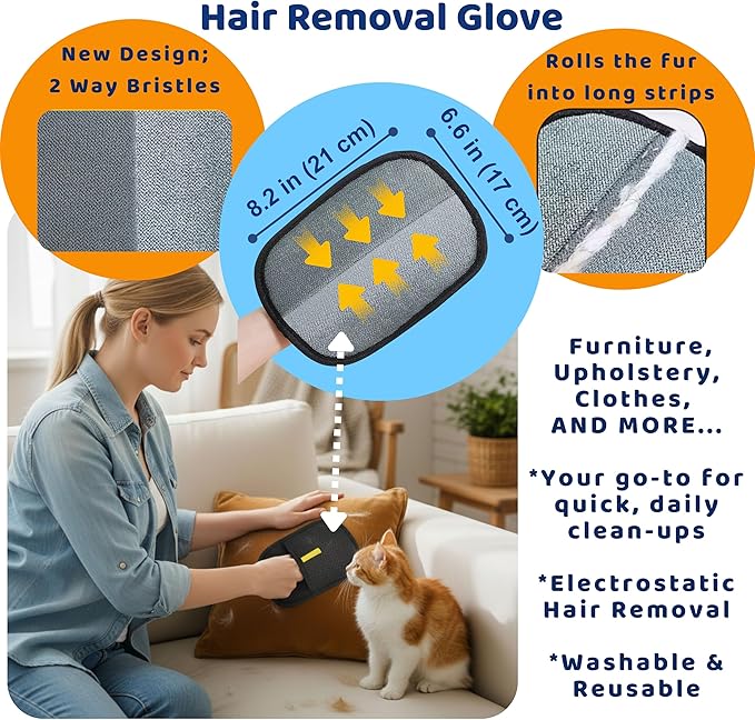 Shop & Like 3-in-1 Pet Hair Remover Set: Car Interior Detailing Rake, Reusable Lint Remover for Laundry & Surfaces, Electrostatic Cleaning Glove for Furniture & Upholstery – Fur Remover Tool