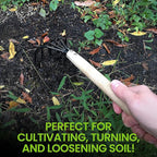 Garden Guru Hand Rake Cultivator Claw Soil Tiller - Military Grade Steel - Rust Resistant - 5 Tine Japanese Ninja Claw - Comfortable Wood Handle - Perfect Pulverized and Aerated Soil