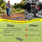 48"x10"Lawn Leveling Rake with Aluminum Rollers, Stainless Steel Yard Lawn Leveler Tool with Adjustable Long Handle, Yard Leveling Rake Suit, Levelawn Tool for Soil, Grass, Golf Course, Garden, Farm