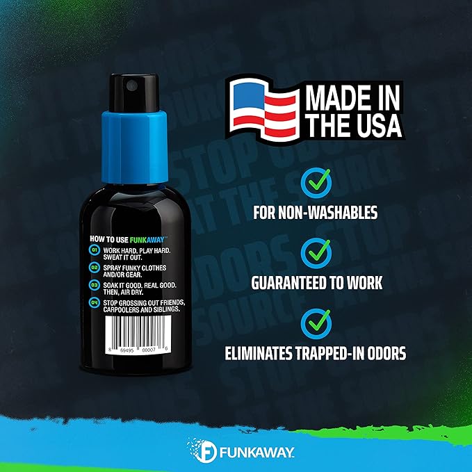 FunkAway Odor Eliminator Spray for Shoes, Clothes and Gear, 3.4 oz., 3 Pack, Non-Aerosol; Mini Size for Travel, Ideal for Gym Bag, Purse, Locker or Suitcase