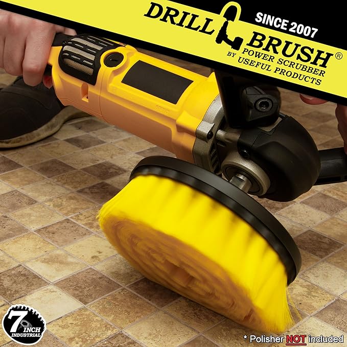Bathroom Accessories - Cleaning Supplies - Boat Brush - Deck Scrub Brush – 7in - Medium Yellow Bristles - Variable Speed Polisher - 5/8 x 11 Threaded Hub - Tile - Shower Cleaner - Porcelain – Flooring