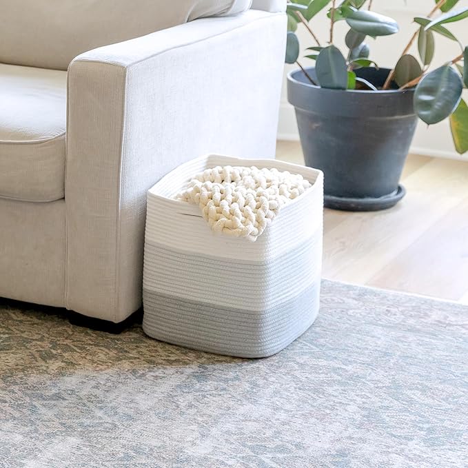 NaturalCozy 13x15x13 Kallax Storage Cubes Bins, 3 Pack | Cotton Rope Cube Storage Bin Woven Baskets for Organizing | Kallax Insert Storage Baskets for Shelves Organizer, Kids Toy, Closet Baby Nursery