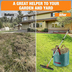2-in-1 Thatch Rake with Dual Different Tines - Dethatcher Rake for Lawns, Versatile Lawn Rake for Thatch Removal and Soil Care, Heavy Duty Garden Rake Includes Reusable Waste Bag & Gloves
