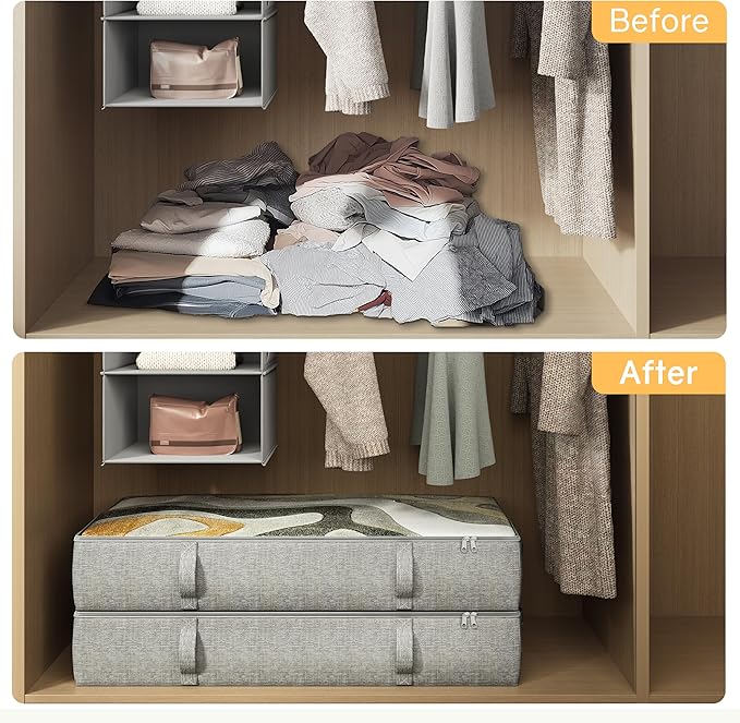 2-Pack Under Bed Storage Containers, 6 Inches Tall Underbed Clothes Storage Organizer Bin with Sturdy Sidewalls/Bottom, Underbed Storage Bins 2 Storage Thin Bins