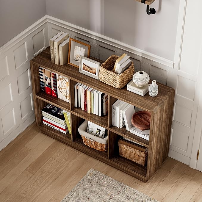 ChooChoo 6 Cube Storage Organizer, Wooden Bookcase with Storage, Cube Storage Bookshelf for Bedroom and Home Office, Brown Walnut