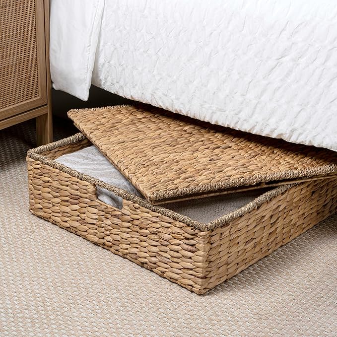 happimess BSK2015A Holden 30" Classic Costal Hand-Woven Hyacinth Wicker Under Bed Storage Basket with for Storage and Decoration in Bathroom, Bedroom, Closet, Entryway, Natural