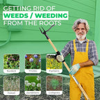 Weed Puller Tool, Stand Up Heavy Duty Weed Remover with Long Bamboo Handle, 4 Claw Steel Head Garden Weeding Tool, Crabgrass & Root Puller for Easy Lawn Weed Removal Without Bending or Kneeling.