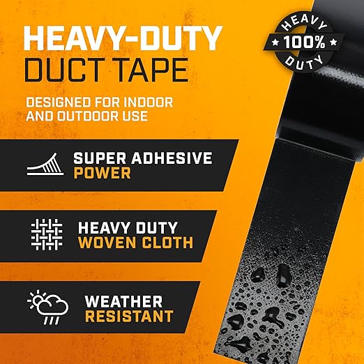 Lockport 3 Pack Black Duct Tape Heavy Duty Waterproof,20 Yards x 2 Inch,Strong Adhesive Roll for Indoor & Outdoor Repair,No Residue,Tear by Hand - Duct Tape Bulk Value