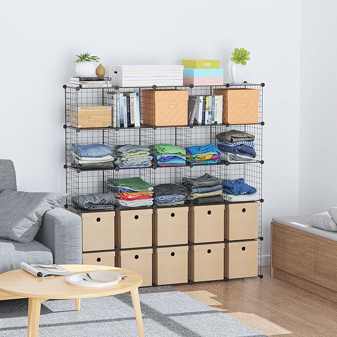 HUBSON Wire Cube Storage Organizer, Book/Toy/Craft/Potted Plants and petCloset Organizers and Storage Shelves, 12-Cube Freely Combinable Metal Grids Storage Shelf,Black Plus Iron