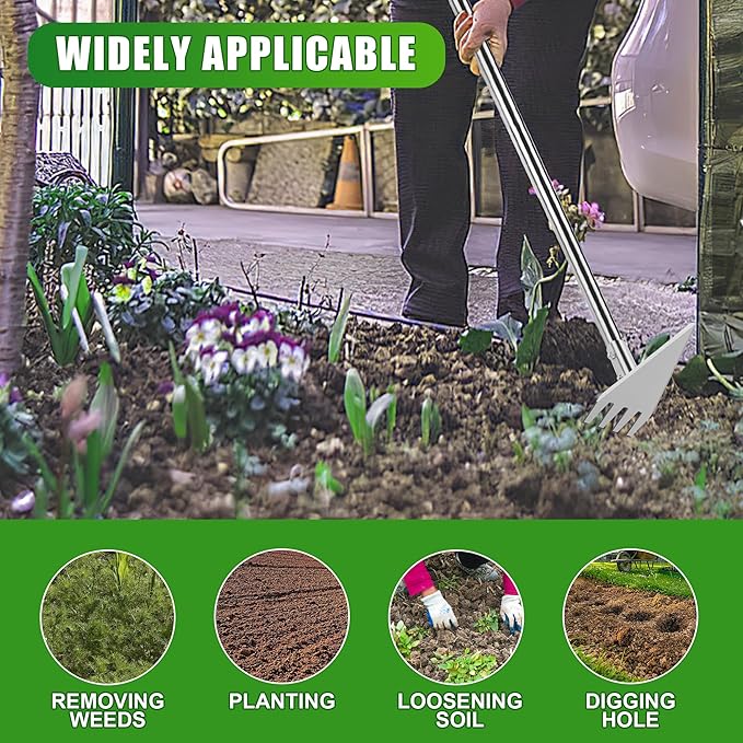 Dual Headed Hoe Garden Tool, 29.5"-57.7" Adjustable Long Handle Weed Puller Tool, Stainless Steel Hoe Cultivator and Weed Rake Gardening Tool, for Gardening Planting, Weeding, Digging, Loosening Soil