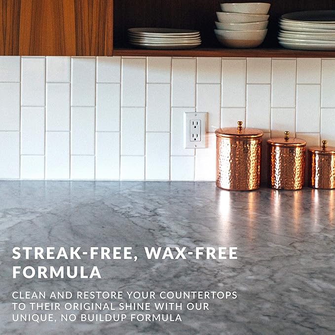 HOPE'S Countertop Restoration Polish - Shines and Protects with No Build-Up - Streak-Free Kitchen Counter Cleaner - Quartz, Marble, Corian, Laminate, Granite Countertop Cleaner, 8 Fl Oz, Pack of 1