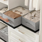 Linen Folding Storage Bins, 3 Pack Large Storage Baskets, Washable, Clothing Storage Bins with Handle, Closet Organizer for Storage Sweater,Sheets (gray black, 18½"x13½"x8½")