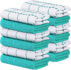 Zeppoli Classic Kitchen Towels - 12 Pack 100% Natural Cotton Towel Set, Reusable Wash Cloths, Absorbent Dish Towels, Machine Washable Hand Towels, Kitchen Essentials - 15” by 25” - Aqua