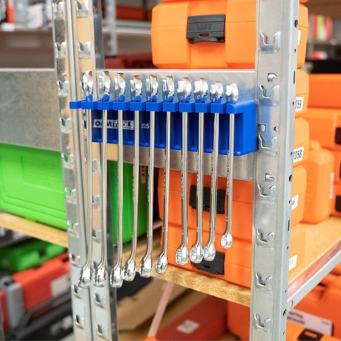 OEMTOOLS 22515 Magnetic Wrench Holder and Tool Organizer, Magnet Holds Up To 10 Wrenches To Most Metal Surfaces, SAE and Metric, 9.25 Inch Magnetic Tool Holder For Shop Or Garage, Blue