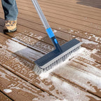 KeFanta Deck Brush with Long Handle, 2 in 1 Floor Scrub Brush for Cleaning, 56" Stiff Bristle Outdoor Scrubber Brush for Patio Concrete Boat Garage Bathroom Kitchen Wall Shower
