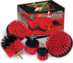 Drillbrush Red Stiff Nylon Bristle Cleaning Brush Set - 5 Piece Drill Attachment Kit - Floor, Roof Cleaner - Household Tools
