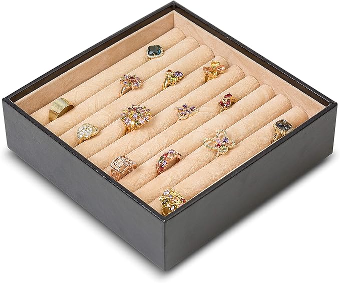 Ring Organizer Tray - Holds 54 Rings - Stackable Jewelry Storage Tray - Display on Dresser or Drawer - Compatible with Other Glenor Trays - Black