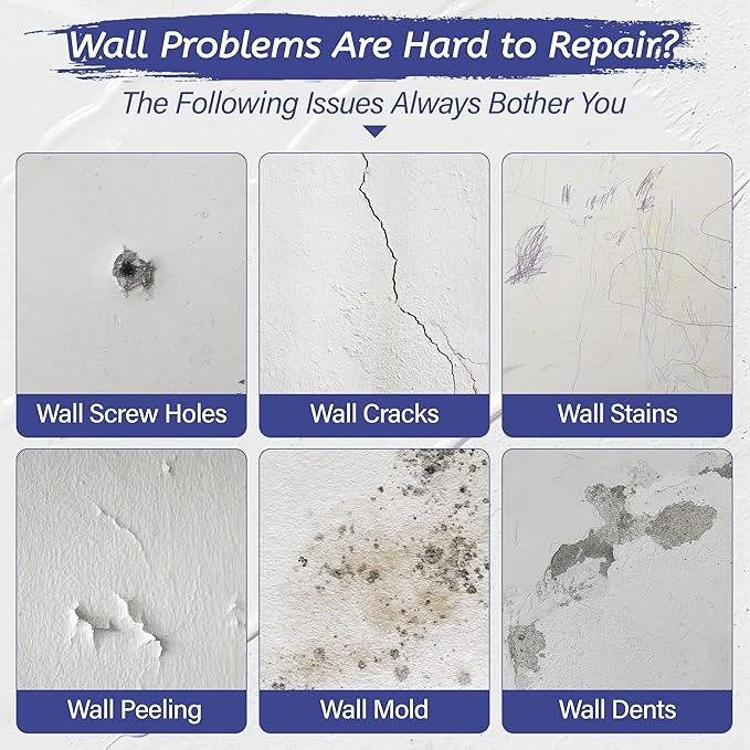 Oriflame Drywall Repair Kit: 8.5 Ounce Spackle Wall Repair with Patch/Scraper/Sandpaper/Gloves - White Wall Putty for Nail Holes/Cracks/Dents/Stains/Peeled Wall