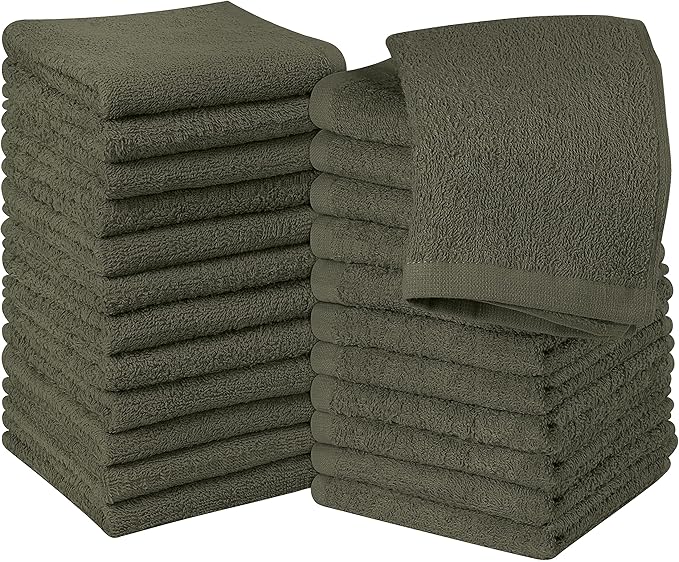Utopia Towels 24 Pack Cotton Washcloths Set, 100% Ring Spun Cotton, Premium Quality Flannel Face Cloths, Highly Absorbent and Soft Feel Fingertip Towels, Dusty Olive
