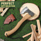 PURPLEBIRD Hatchet Axe with Sheath for Camping, 15 Inch Bushcraft Axe Carbon Steel Chopping Axes Wood Handle Splitting Axes, Hand-Forged Camping Hatchet for Carving Bushcraft Outdoor Forest Garden