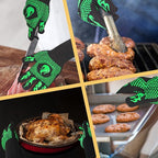 BBQ Fireproof Gloves, Grill Cut-Resistant Gloves 1472°F Heat Resistant Gloves, Non-Slip Silicone Oven Gloves, Kitchen Safe Cooking Gloves for Oven Mitts,Barbecue,Cooking, Frying,13.5 Inch-Green