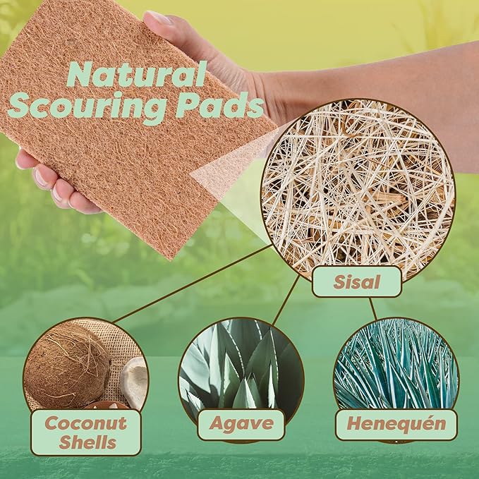 SCRUBIT 24 Natural Scouring Pads - Eco Friendly Scrubbing Pads for Kitchen Cleaning, Dishes, and Pots - Non-Scratch Kitchen Scrubbers - 100% Natural Sisal Fibers (24 Pack)