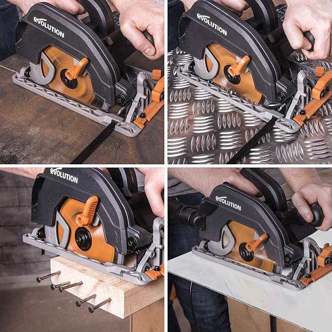 Evolution Power Tools R185CCS 7-1/4" TCT Multi-Material Cutting Circular Saw, 7-1/4", Orange