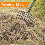 HIGHLIGHT Pitch Fork for Gardening,10 Tines Wide Pitch Fork with Fiberglass Handle, Heavy Duty Pitch Fork for Manure/Bedding/Haystack, 45 Inches