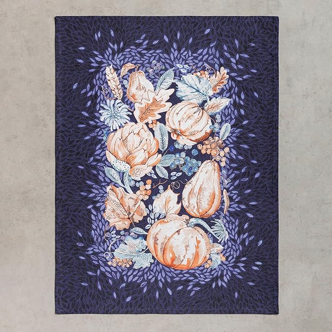 Maison d' Hermine Kitchen Towels Set of 3 100% Cotton 27.50" x 20" Reusable Cloth Tea Dish Towels Absorbent with Hanging Loop for Kitchen, Home, Dining, Cocktail Parties (Pumpkin Blues)
