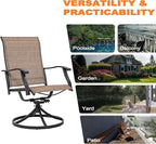 NUU GARDEN 3 Piece Outdoor Bistro Set, 2 Swivel Bistro Chairs and 20" Round Bistro Table, Patio Textilene Fabric, Powder-Coated Iron Frame, for Patio, Deck, Garden, Backyard, Black and Brown