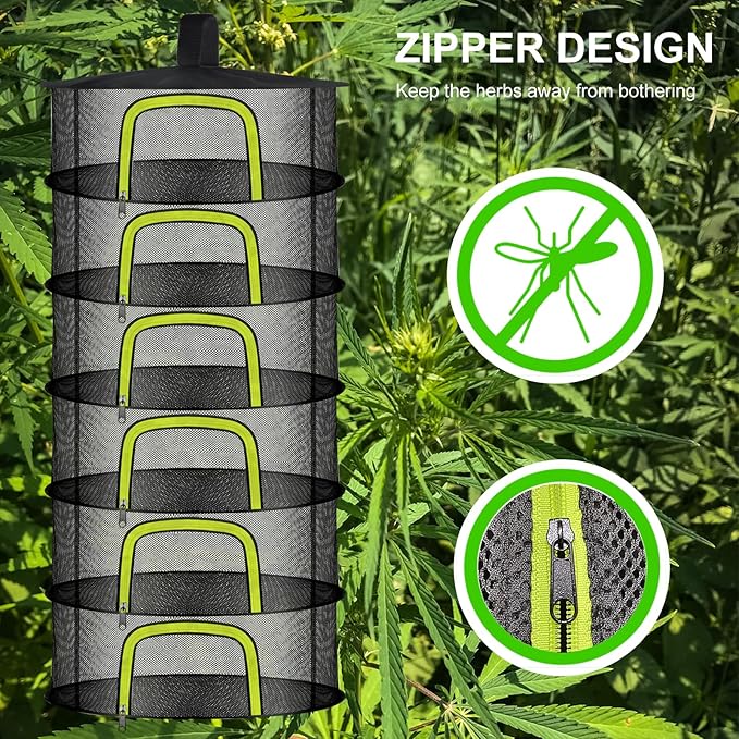 6 Layer Herb Drying Rack, Herb Drying Rack Hanging Mesh, Foldable Plant Drying Net With U-Shaped Zipper, Garden Shears, Hooks, For Drying Herbs Plants, Flowers, Fruits, Food, Clothes(6 Layers-23.62'')