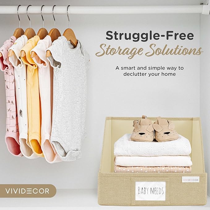 Trapezoid Storage Bins – 3-Pack Closet Shelf Organizer & Baskets, Open Front Bin for Shelves, Foldable Fabric Basket for Clothes, Cube Storage Bins, Towel, Clothing Shelf (Beige, 3 Pack)