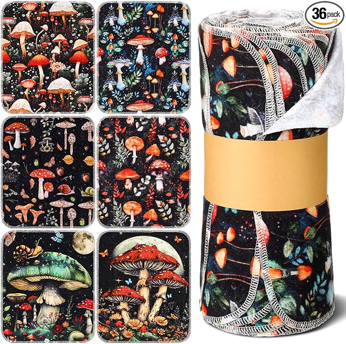 36 Count Reusable Cleaning Cloths Washable Cotton Kitchen Towels for Home(Mushroom Style,Stylish Color)
