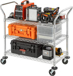 Finnhomy 3-Tier Commercial Grade Rolling Cart, Heavy Duty Utility Cart with Wheels and Handles, Metal Kitchen Carts on Wheels with 500 lbs Capacity, Shelf Size 20" D x 36" W, NSF