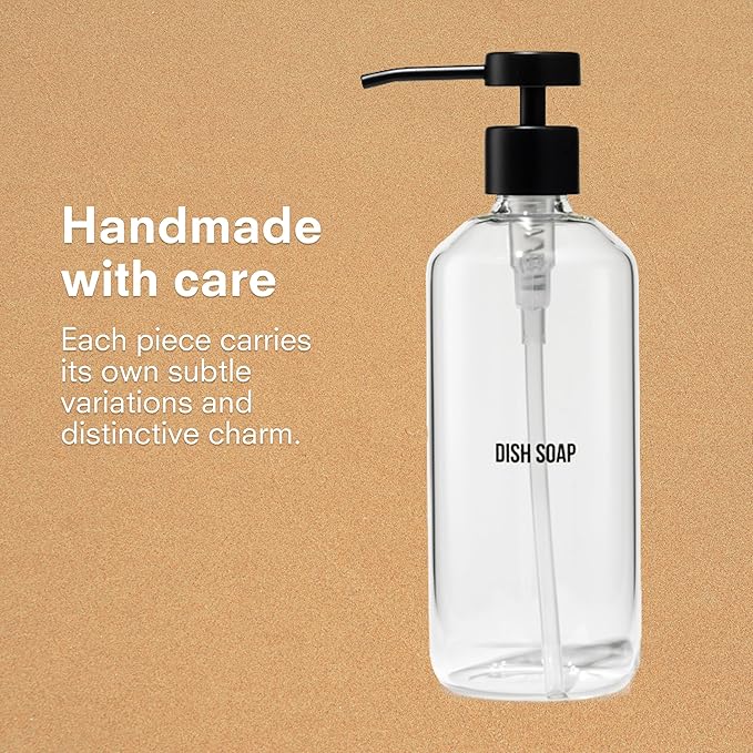 Public Goods Glass Dish Soap Dispenser Pump for Kitchen Sink | Liquid Dish Soap Refill Bottle | Made with Clear Borosilicate Glass and Black Stainless Steel | 16 Oz Dispenser
