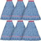 Matthew Cleaning 24oz Heavy Duty Mop Head Commercial Replacement for General and Floor Cleaning, Wet Industrial Blue Cotton Looped End String Head Refill (Pack of 6) Blue