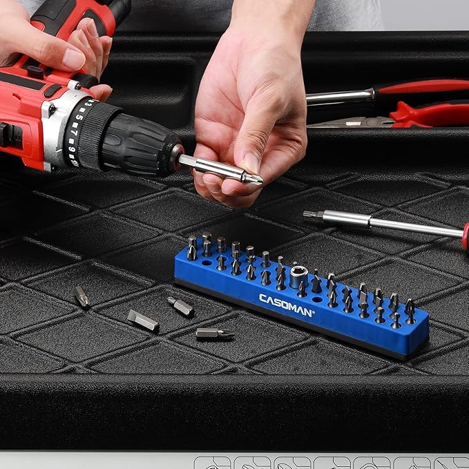 CASOMAN 2PCS 1/4" Hex Bit Organizer with Magnetic Base - Blue, 86 Hole Bit Organizer with Strong Magnetic Base, Magnetic Bit Organizer for Your Specialty
