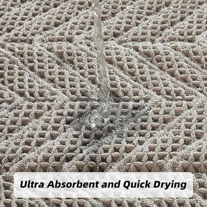 BohoBath Matts,Upgraded Waffle Super Absorbent Bath Mat,Bathroom Rugs Non Slip Washable, Quick Dry Shower Mats, Ultra Soft Bath Mats for Bathroom Floor,Gray,19"*48"