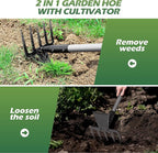 Walensee Hoe Garden Tool, 63 Inch Garden Hoe with Adjustable Long Handle for Weeding, 5-Tines Hoe Cultivator 2 in 1 Hand Weeder Tools for Yard Lawn Planting Gardening Digging