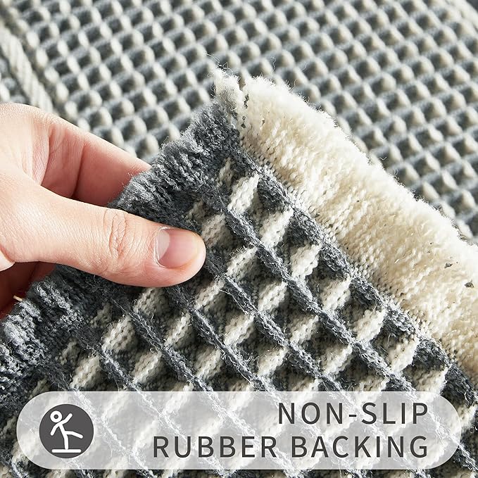 Bathroom Floor Mat,Boho Bathoom Mat,Super Absorbent Bath Rug,Bathroom Rugs Non Slip Washable, Quick Dry Shower Mats, Ultra Soft Bath Mat Towel,Bluish Grey & Yellow,17"*24"