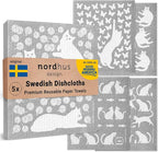 Nordhus Design Swedish Dishcloths, 5 Cat Cloths, Made in Sweden - Reusable, Washable Cellulose Cotton Kitchen Cloths - Replace Paper Towels, Wipes, Sponges, Dish Rags