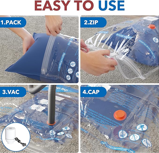 Vacuum Seal Bags for Clothing Travel & Home Storage, travel vacuum bags with pump, Store Blankets, Comforters, Pillows, Seasonal Clothes Compactly,16 Pack With Electric Pump
